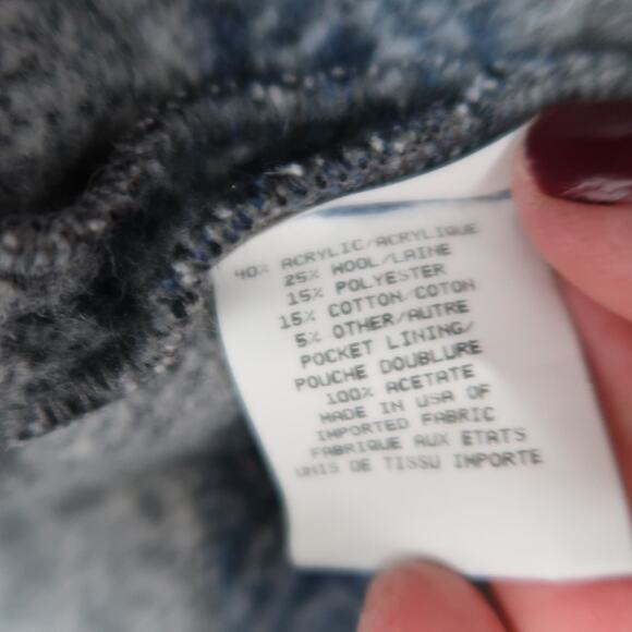 Vintage 90s David Brooks grey and blue polar bear snowflake blanket coat M - Picture 7 of 8